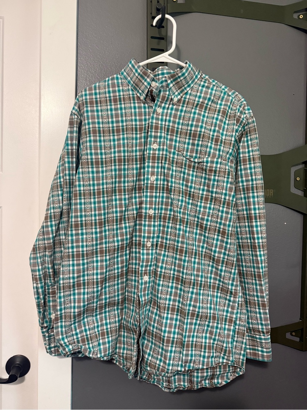 Panhandle Slim Teal and Brown Plaid Button-Down Shirt